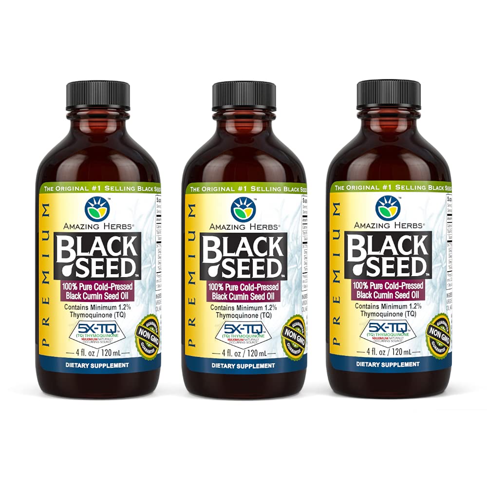 Erstaunliche Kräuter Premium Schwarzes Samenöl - Glutenfrei, Non GMO, kalt gepresst Nigella Sativa Aids in Verdauungsgesundheit, Immununterstützung, Gehirnfunktion - 4 Fl Oz (Pack von 3)