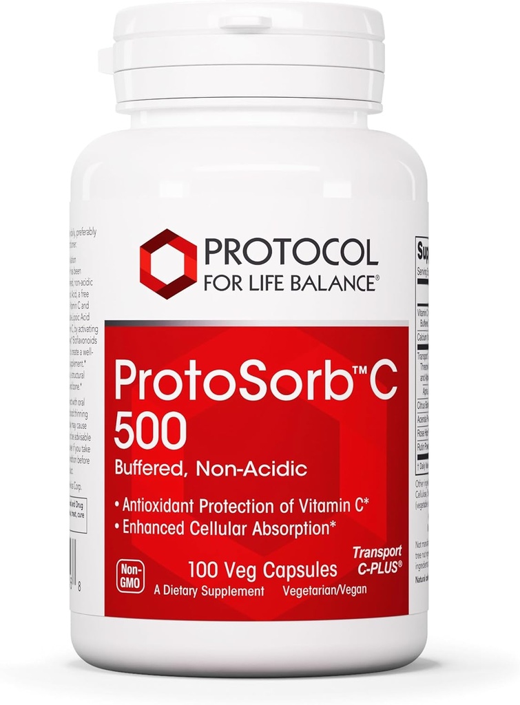 Protokoll Protosorb C 500 - hochabsorbierbares Vitamin C - für Immunsystem & Knochengesundheitsergänzung* - mit Alpha-Liposäure - gepuffert, nicht-Acidic Vitamin C - 100 Veg Caps