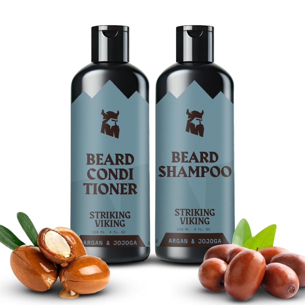 Striking Viking Beard Shampoo und Conditioner Set – 4 Fl Oz Jeder, Frische maskulin Duft - Bart Wash und Conditioner für Männer - Saubere & Weichen, mit Argan & Jojoba Öl - Sulfat & Paraben Kostenlos