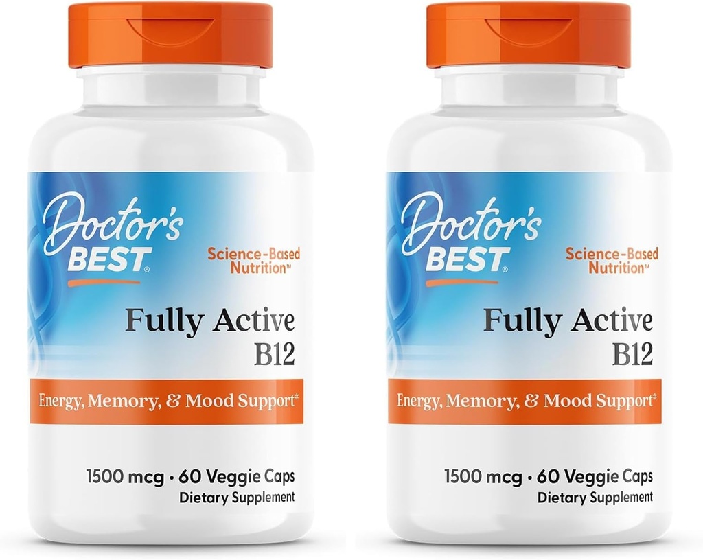 Doctor's BEST Fully Active B12 1500 mcg, Non-GMO, Vegan, Glutenfrei, Unterstützt gesundes Gedächtnis, Stimmung und Zirkulation, 60 Count (Pack von 2)