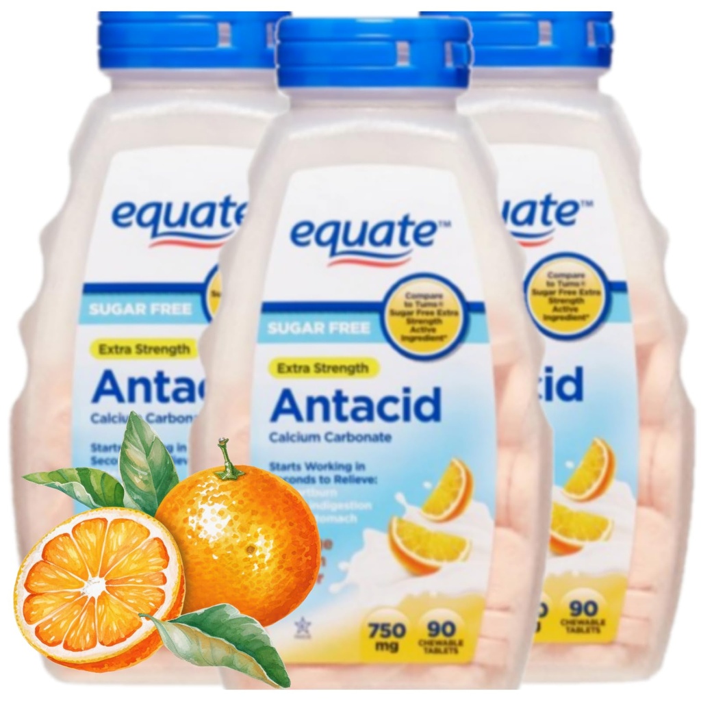 Comprimés antiacide sans sucre, crème orange, carbonate de calcium 750 mg, 90 Comptez chacun (paquet de 3)