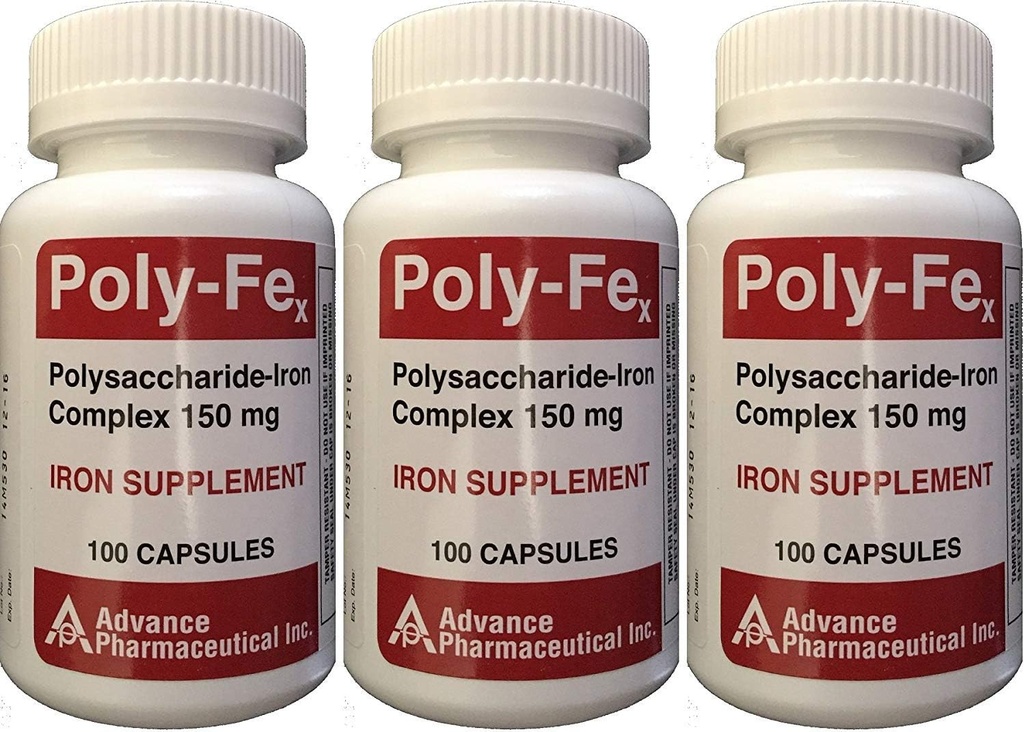 Polysaccharid Eisen Complex 150 mg Kapseln Eisen Ergänzung 100 Kapseln pro Flasche Packung von 3 insgesamt 300 Kapseln