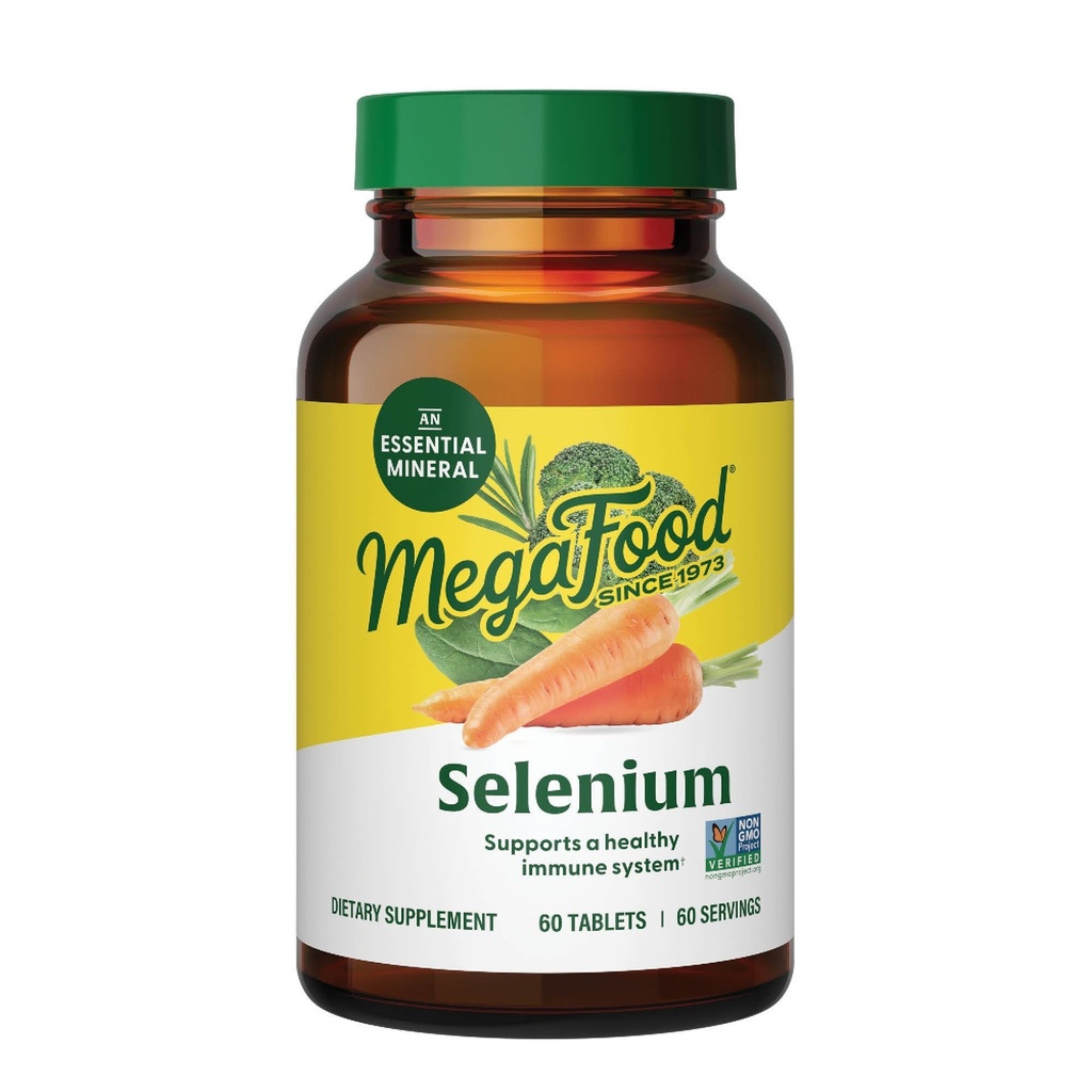 MegaFood Sélénium - Sélénium 50 mcg - Supplément avec Food & Herb Blend - Immune Support - Vegan, Non-OGM - Fabriqué sans 9 allergènes alimentaires - 60 comprimés (60 portions)