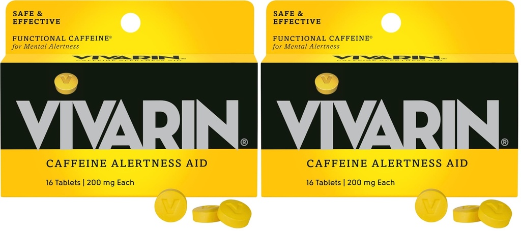 Vivarin, Koffein-Säulen, 200mg Koffein pro Dose, sicher und effektiv hilft Sie bleiben Awake, kein Zucker, Kalorien oder versteckte Zutaten, Energieergänzung, 16 Tabletten (Pack von 2)