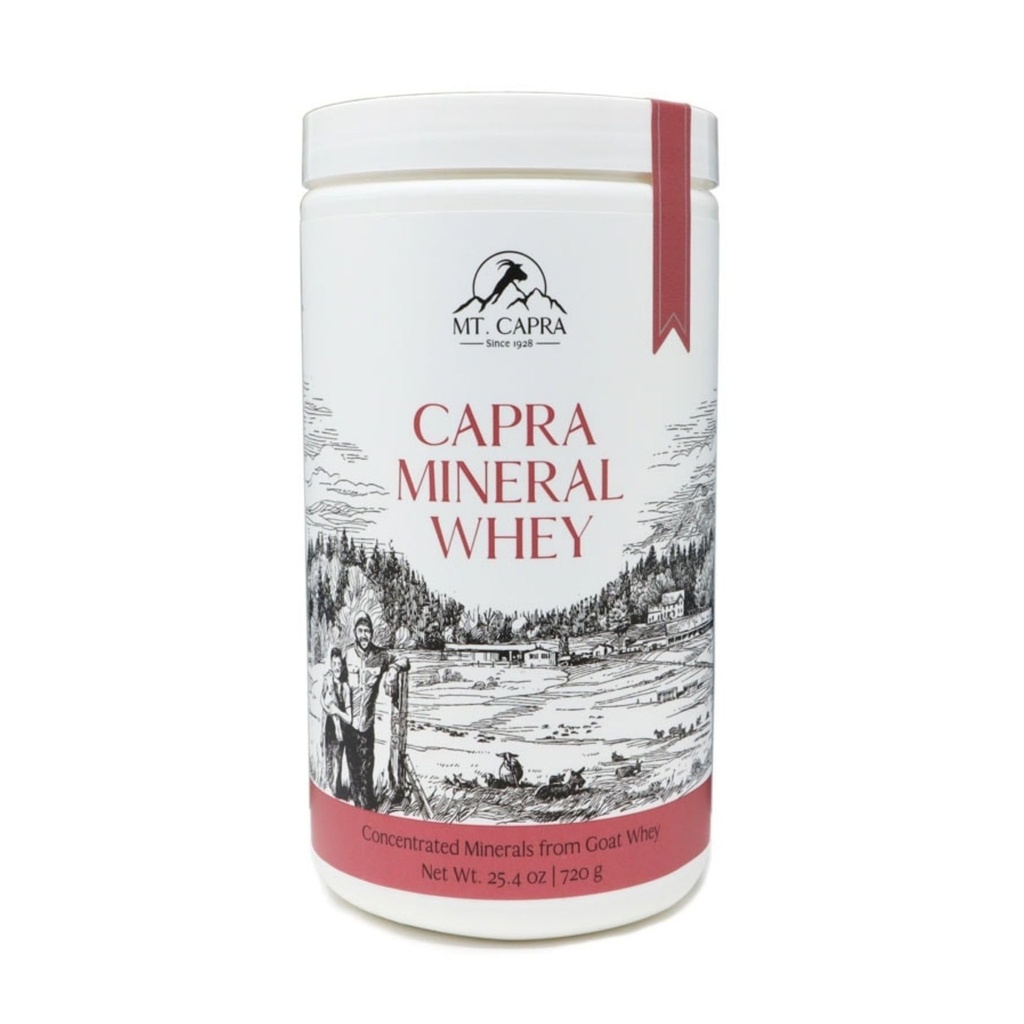 Mt. Capra Mineral Whey.Un aliment entier, bio-disponible supplément de poudre de minéraux/électrolytes de chèvre Whey, riche en potassium, alcalinisant.28 portions - 25,4 oz