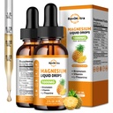 2 Pack Magnesium Glycinate Flüssigkeitstropfen, 1000 mg flüssiges Magnesium-Komplex Tropfen für Schlaf, Nerve, Energie, Muskel, Knochen, Kalorien & Verdauung, hohe Absorption, 2 Fl Oz, Ananas Flavor
