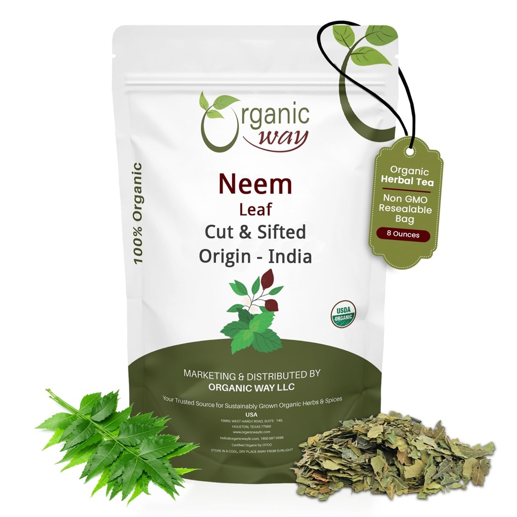 Organic Way Neem Blatt Schnitt und gesichtet | Kräutertee | Premium Neem Blatt | USDA Zertifiziert | Non GMO & Gluten Free | Origin - Indien (8 oz - 1/2 lbs)