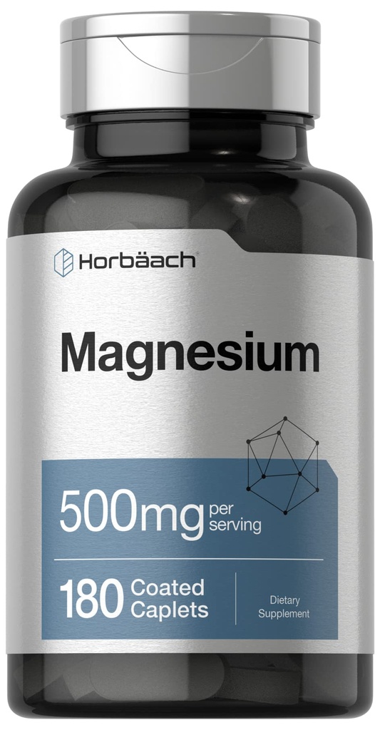Horbäach Magnésium 500mg. 180 Caplets. Supplément végétarien, sans OGM et sans gluten
