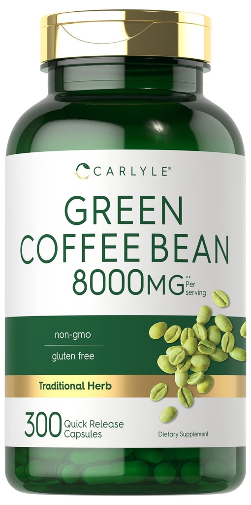 Extrait de fèves de café vert Carlyle : 8000 mg (300 capsules) Sans OGM et sans gluten