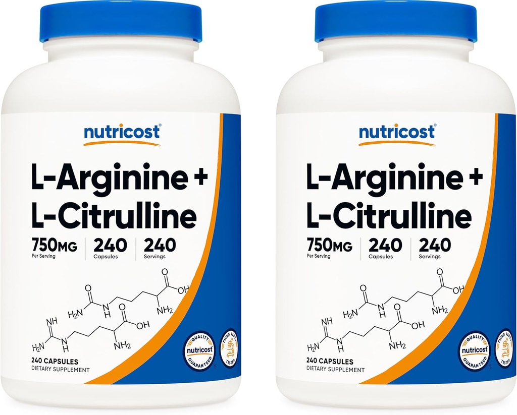 Nutricost L-Arginin L-Citrulline Complex 750mg, 240 Kapseln (2 Flaschen) - Non-GMO