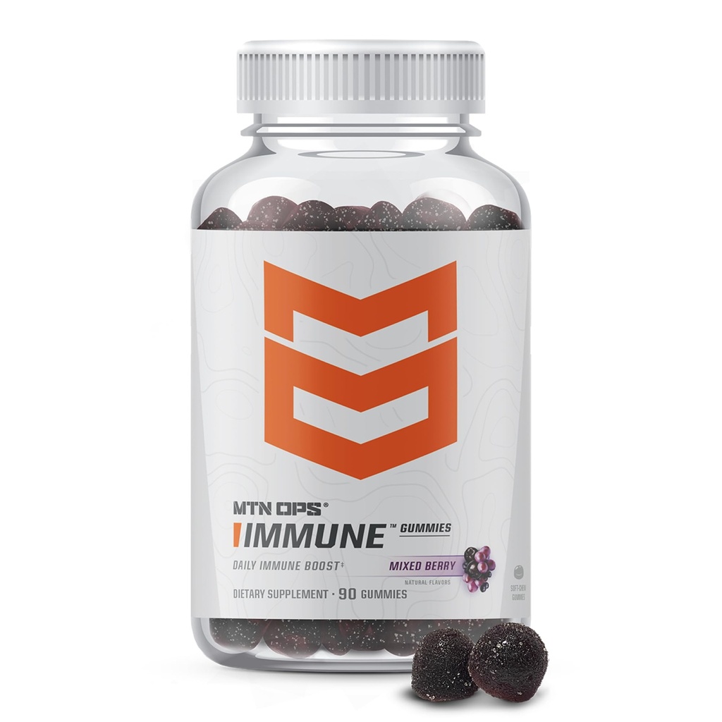 MTN OPS Immungummis Immununterstützungsergänzung, 90 Gummi mit Elderberry & Aronia Berry Immun Booster für Erwachsene, Gemischte Berry Flavor & Natürlich Glutenfrei