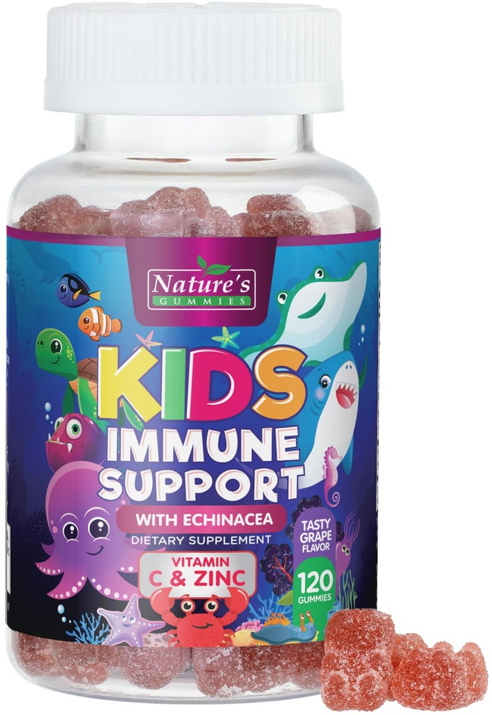 Kinder Immununterstützung Ergänzung Gummi - Tägliche Kinder Vitamine C, Zink & Echinacea - Gummy für Kinder Immunität Unterstützung, Alter 4 und oben, Natürliche Berry Flavor, Non-GMO, Gluten-Free & Vegan - 120 Gummis