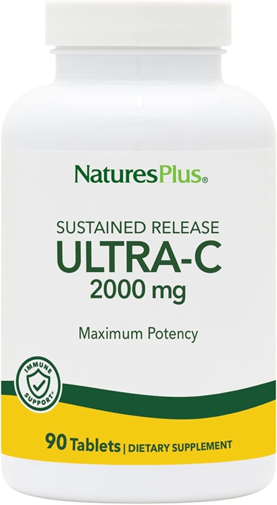 Natures Plus Ultra-C 2000 mg - 90 Comprimés - Vitamine C avec HIPS Rose - Soutien immunitaire et antioxydant - Végétarien, sans gluten - 90 portions