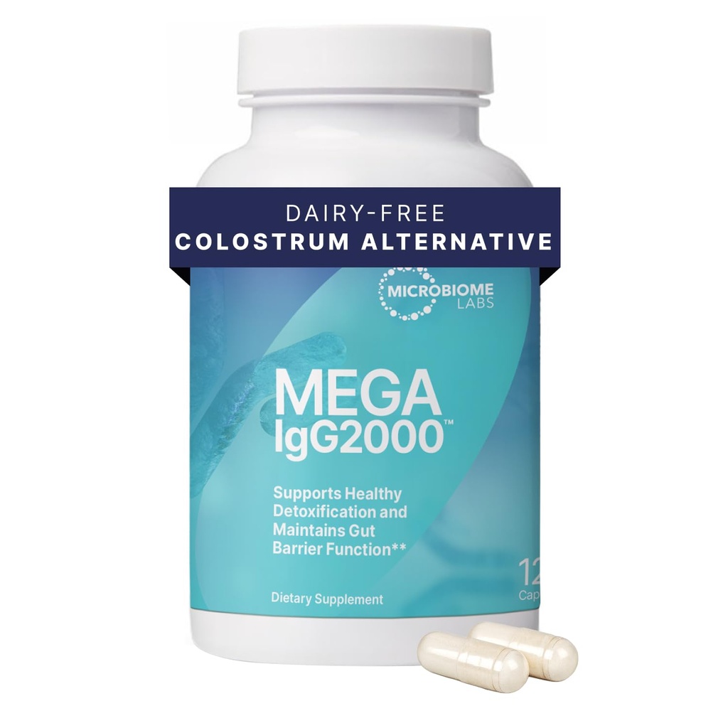 Microbiome Labs Mega IgG2000 Capsules - Dairy Free Bovine Colostrum Supplement Alternative - Immunoglobulin Supplement von Bovine Serum zur Unterstützung Verdauungsgesundheit (120 Kapseln)