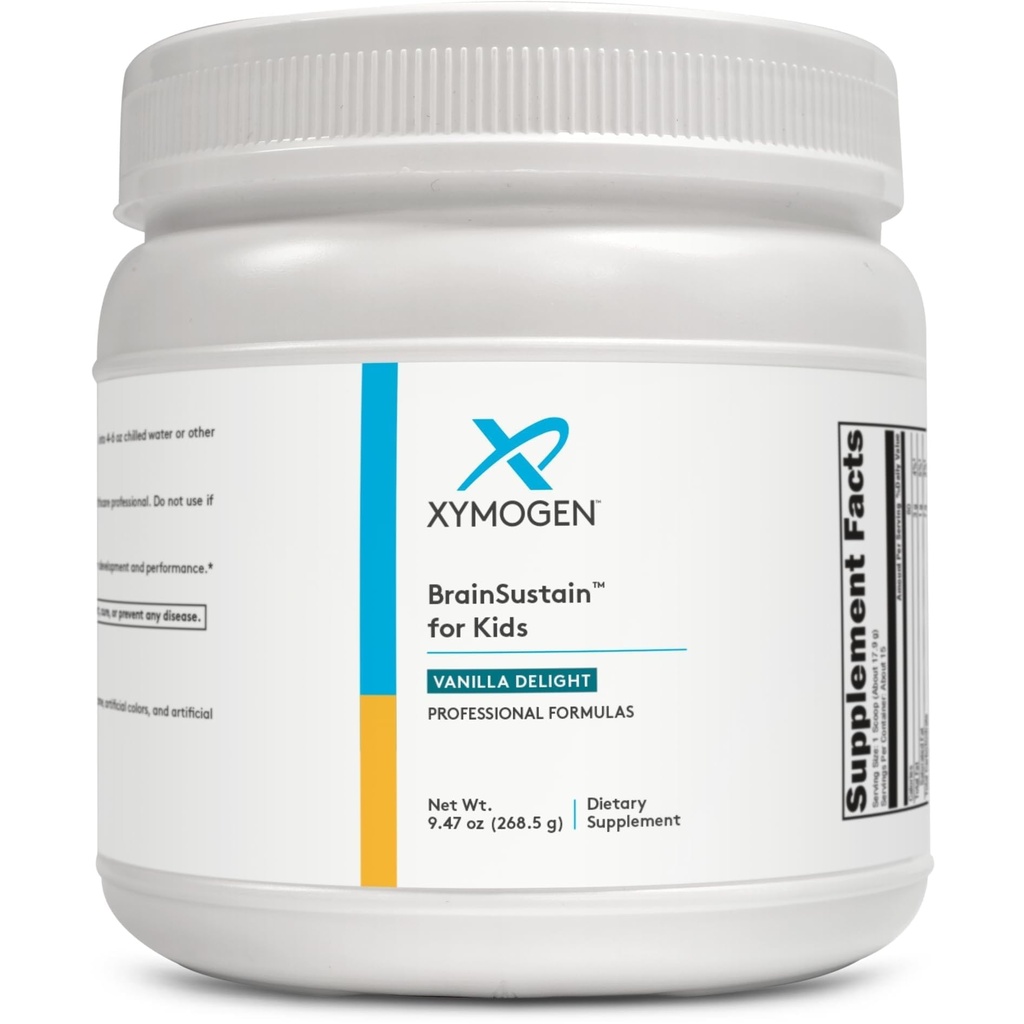XYMOGEN BrainSustain for Kids - 6 g Pea & Rice Protein - Support Brain Health & Function - Free of Gluten, Dairy & Soy - Vanilla Delight Flavor - 15 Servings