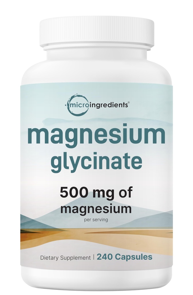 Magnésium Glycinate 500mg, 240 capsules 100% Chélaté pour Absorption max.
