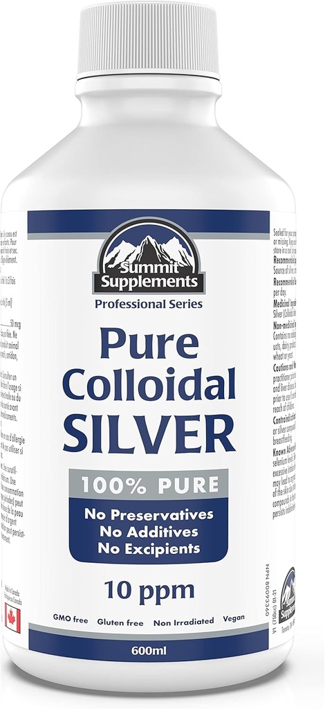 Argent colloïdal 10ppm 600ml - Minéraux liquides d'argent colloïdal Trace Minerals - Suppléments en cuivre colloïdal - Minéraux colloïdaux d'argent liquide - Formulés et fabriqués au Canada