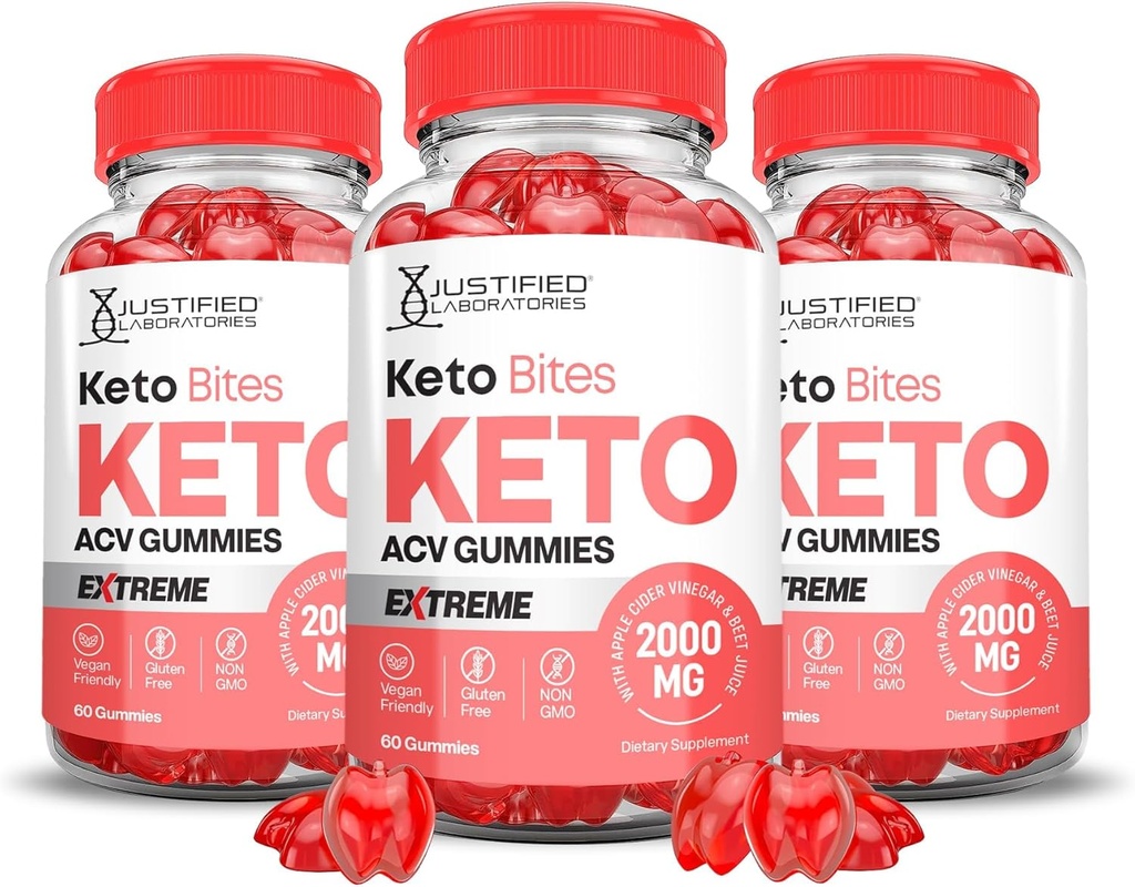 Justified Laboratories (3 Pack Keto Bits Keto ACV Gummies Extreme 2000MG Keto Bites Keto Gummies Apfelessig mit Granatapfelfettsaft Pulver B12 Vegan Non GMO 180 Gummys