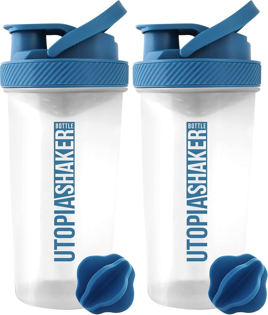 Utopia Home Protein Shaker Bottle - (Pack von 2) 28-Ounce Shaker Flaschen Für Protein Mixes - Fitness Sports Classic Protein Mixer Shaker Bottle (Clear/Navy)