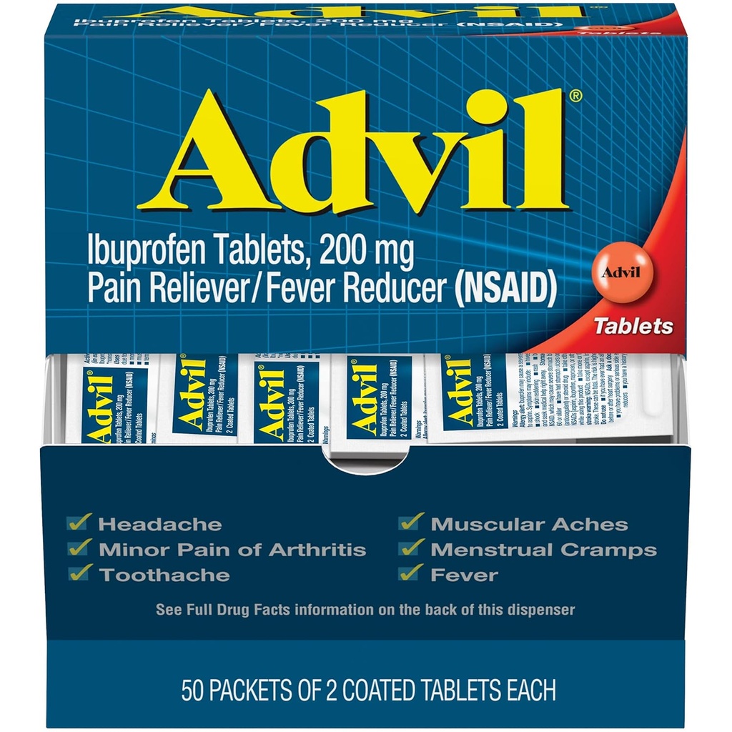 Advil Ibuprofen, 200mg, 50 Packungen mit 2 beschichteten Tabletten (Pack von 2)
