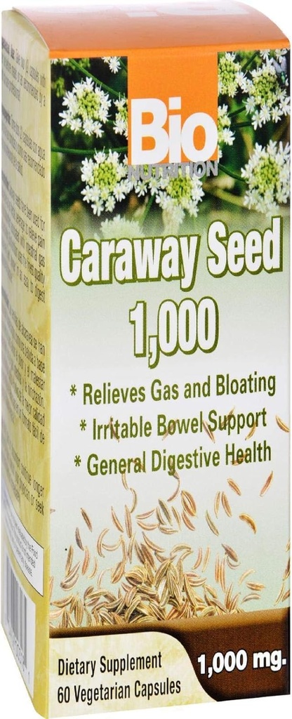 Bio Nutrition Graines de Caraway 60 Capsules végétariennes 1000 Mg.