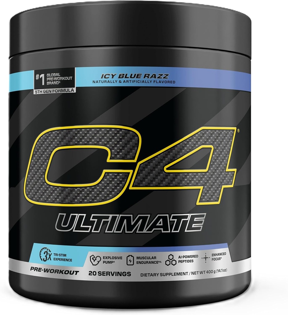 Cellucor C4 Ultimate Pre Workout Powder ICY Blue Razz - Sugar Free Preworkout Energy Supplement für Männer und Frauen - 300mg Koffein + 3.2g Alanine + 2 patentierte Kreatine - 20 Servietten