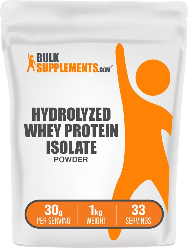 BulkSupplements.com Poudre d'isolat de protéines de lactosérum hydrolysée - Protéine de lactosérum isolate de lactosérum - Sans aromatisé et sans gluten, 30g par portion, 1kg (2,2 lb) (paquet de 1)