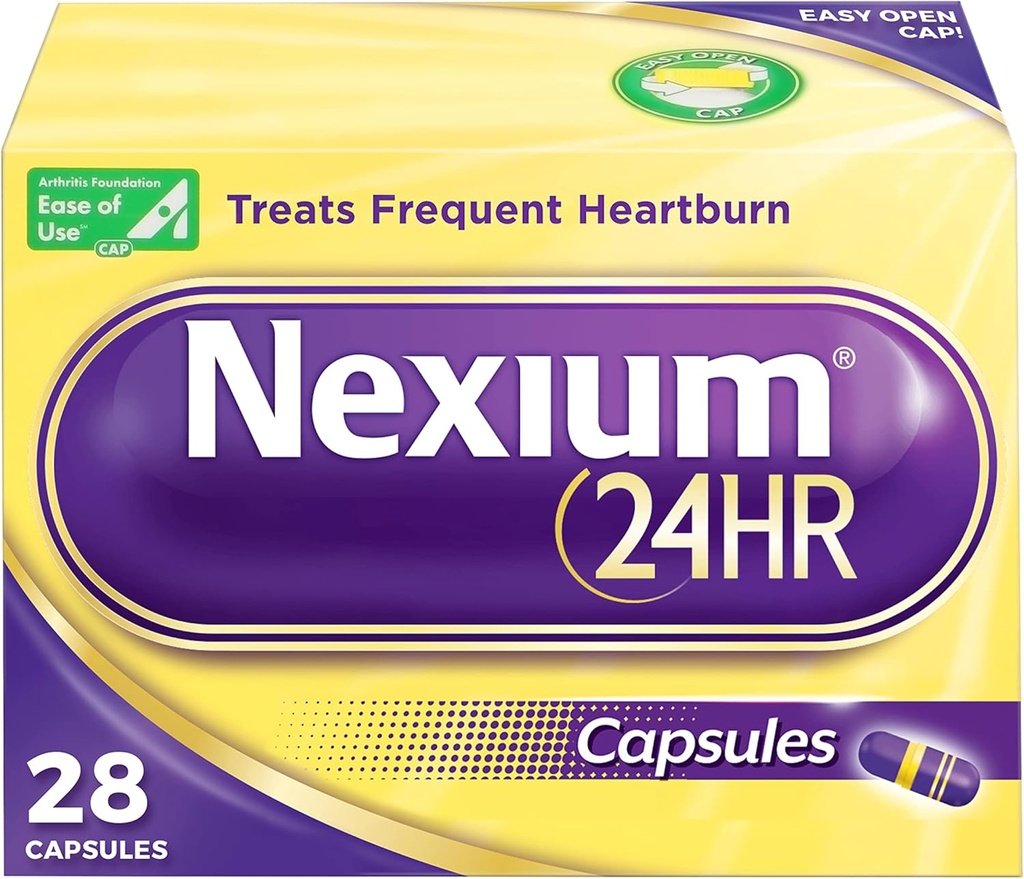 Nexium 24HR Säure Reducer Heartburn Relief Kapseln für All-Day und All-Night Schutz vor häufigem Sodbrennen, Sodbrennen Medizin mit Esomeprazol Magnesium - 28 Zähler