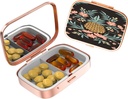 Mignon petite coque à pilules pour les poches et les purs, élégante boîte à pilules fait un grand cadeau,2 Compartiment médecine de voyage Organisateur magasins Progestérone, pilules de capsule, Ibuprofène, Vitamines-Rose Gold2