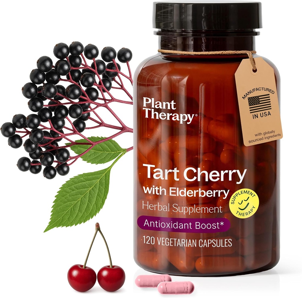 Pflanzentherapie Tart Cherry Kapseln mit Elderberry Hergestellt in USA 4 Monate Versorgung Unterstützt den Körper, Immunsystem und Schlaf-Zyklus-Ergänzungen für Frauen & Männer 120 Vegetarische Kapsel