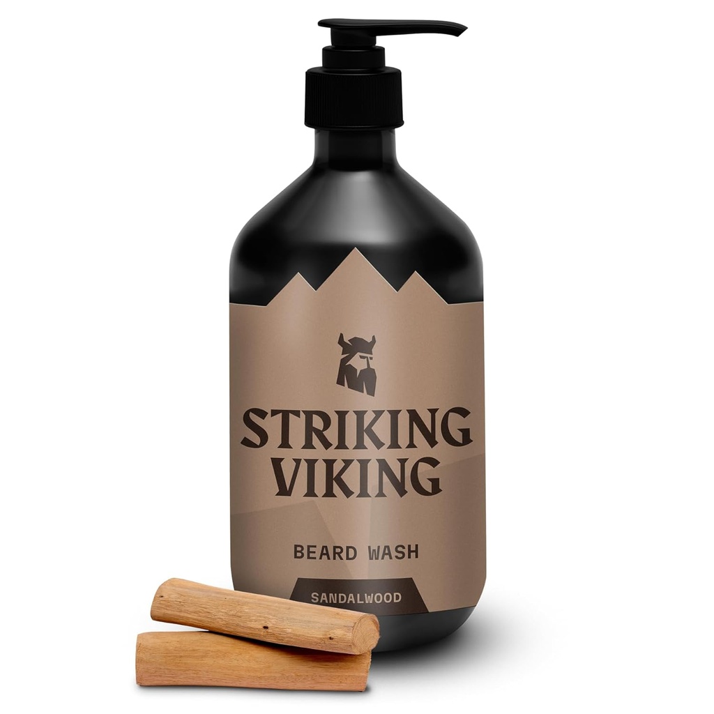 Striking Viking Sandalwood Bart Wash/Shampoo für Männer - 17 Oz, Paraben & Sulfate Free, Jojobal Oil für alle Bartarten - Fördert gesundes Wachstum & Feuchtigkeit