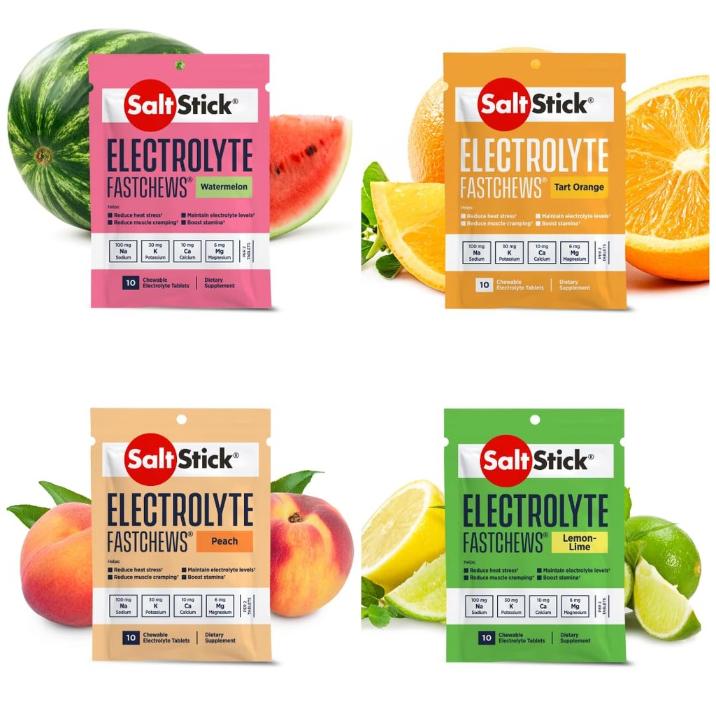 SaltStick Fastchews, Electrolyte Replacement Tablets for Rehydration, Exercise Recovery, Youth & Adult Athletes, Hiking, Sports Recovery, 10ct Variety 4-Pack
