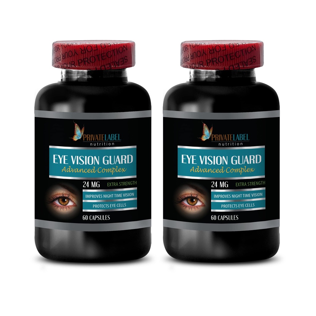 Suppléments oculaires Lutéine - Eye Vision Guard 24 MG - Complexe des yeux avancé - Lutéine pour les yeux, Complexe de soutien de la vision, Vitamine A, Extrait de graines de raisin, Pills de vision pour les yeux de plus de 50, 2 bouteilles 120 capsules