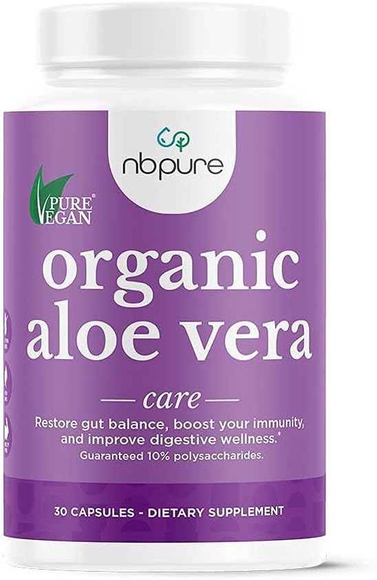 nbpure Organic Aloe Vera, Wiederherstellen Gut Balance, Immunität Unterstützung und Verdauung Wellness 30, Vegan Kapseln