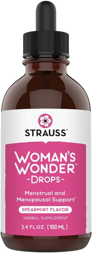 Strauss Heartdrops Woman's Wonder Drops; Menstrual & Menopausal Support Supplement in Spearmint Aroma, Natürliche Formel, Glutenfrei, Sojafrei, Non-GMO, 3.4oz Flaschen