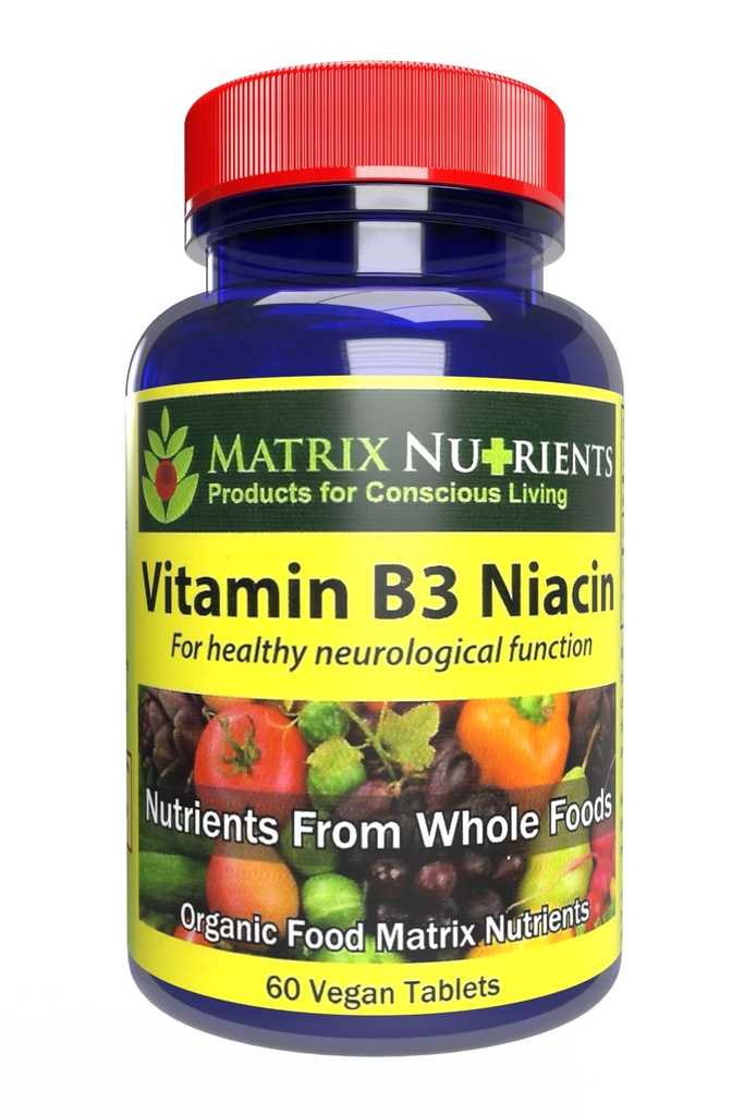 Vitamine B3 NIACIN - Soutien digestif, cardiaque et immunitaire! - 100% biologique - Améliorer également la fonction cérébrale, l'énergie et réduire le stress - Comprimés végétaliens (60ct)