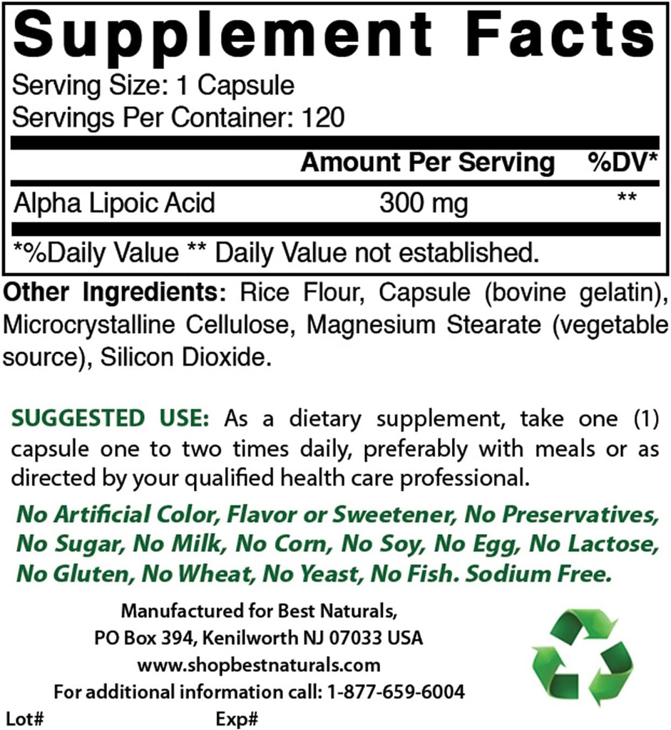Meilleurs naturels Alpha acide lipoïque 300 mg & COQ10 100 mg