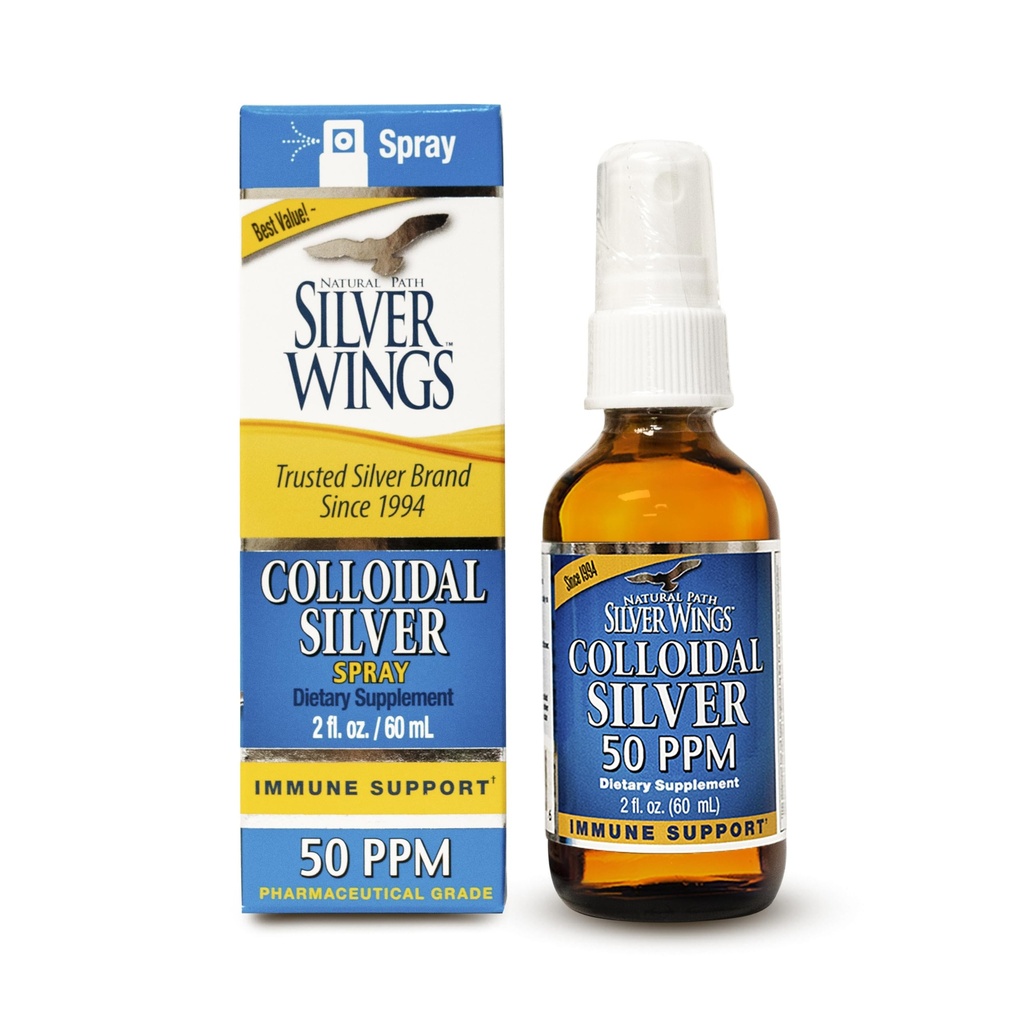 Natural Path Silver Wings Colloidal Silver Liquid - Daily Immun Support Supplement - 50ppm (250mcg) - 2oz Spray
