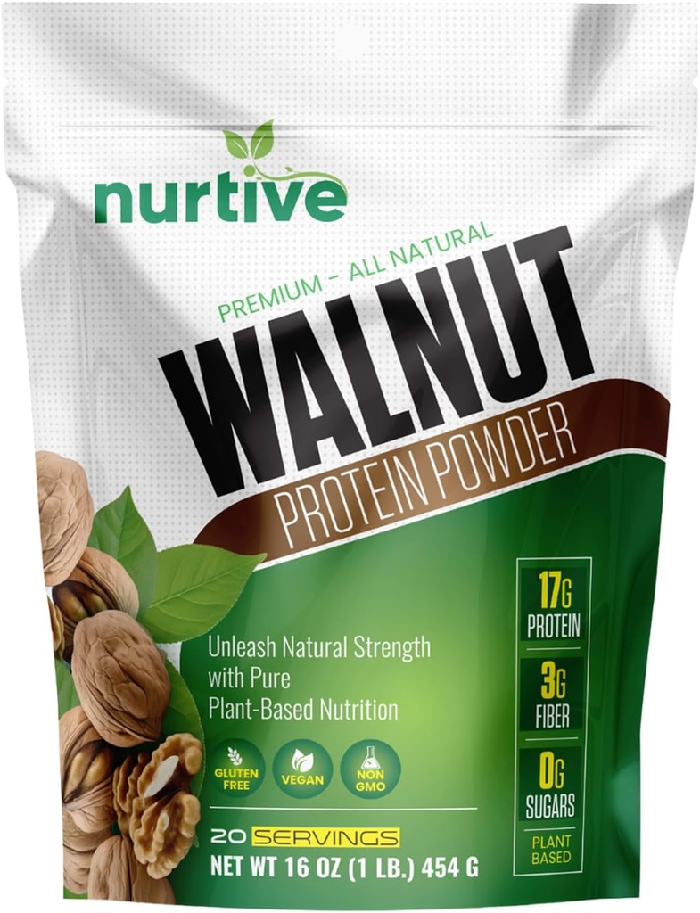 Walnut Protein Powder - Reich an Omega-3 & pflanzlichen Proteinen - Antioxidant Boost - Ideal für Smoothies & Baking - Glutenfrei, Vegan, Non GMO - 20 Portionen (16 oz / 454 g)