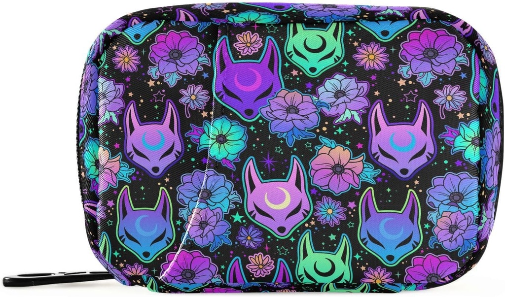 Travel Pill Organizer Bag Weekly Pill Organizer Case Psychedelic Fox Camellia Purple Portable petites boîtes quotidiennes de pilules pour les huiles de poisson vitaminées Support de supplément avec fermeture éclair Taille compacte