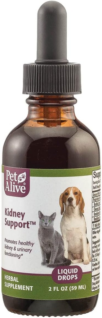 Pet Alive Kidney Support - All Natural Herbal Supplement Fördert Gesunde Nieren- und Urinärfunktion in Katzen und Hunden - 59 mL