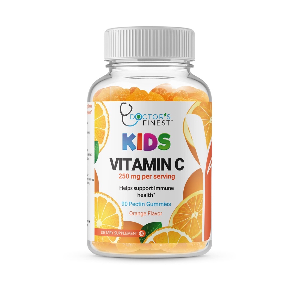 Ärzte Finest Vitamin C Gummis für Kinder – Vegan, GMO Free & Gluten Free – Große Verkostung Orange Flavor Pectin Chews – Kinder Nahrungsergänzung – 250mg Vitamin C – 90 Jellies [45 Doses]