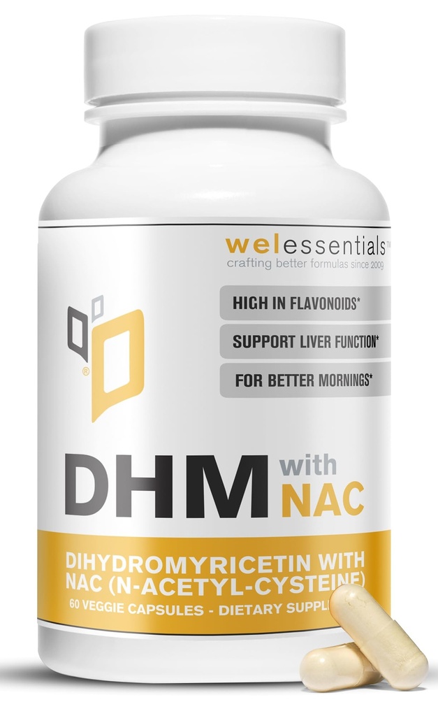 Dihydromyricétine DHM avec NAC - 650mg x 60 Capsules - 300mg N-acétyl-Cysteine, 350mg Dihydromyricétine - Supplément alimentaire maximal pour le soutien du foie, hydratation