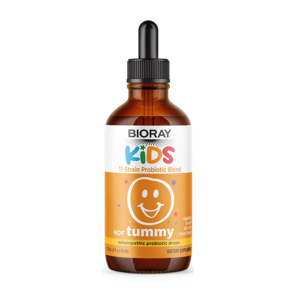 BIORAY Kids NDF Tummy, Raspberry - 4 fl oz (120 mL) - 11-Strain Probiotic Blend - unterstützt die Immunantwort im GI Tract - Non-GMO, Vegan, Gluten Free - Approx. 120 Portionen