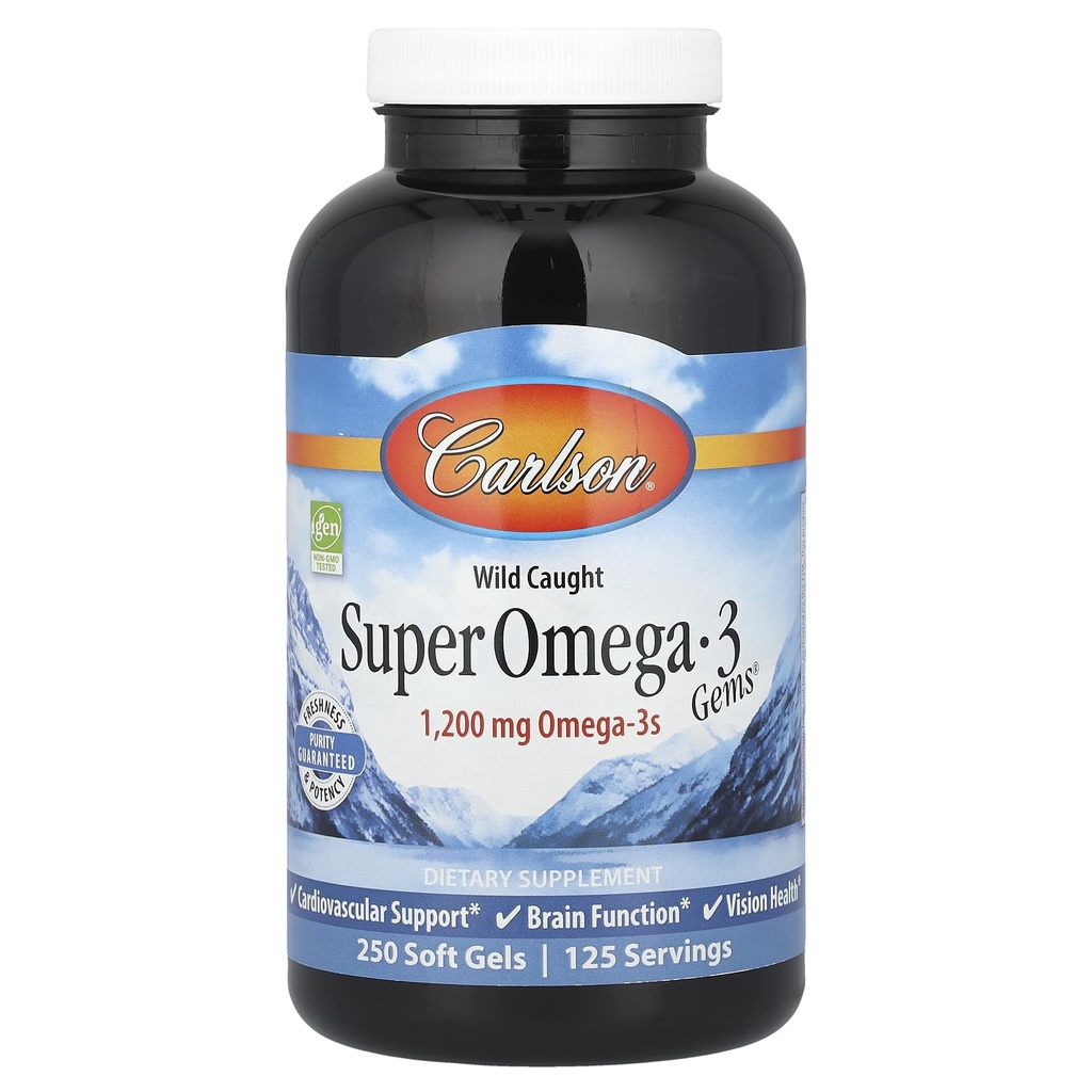Carlson - Super Omega-3 Gems, 1200 mg Omega-3s, Wild Caught, Sustainable Sourced, 250 weiche Gele
