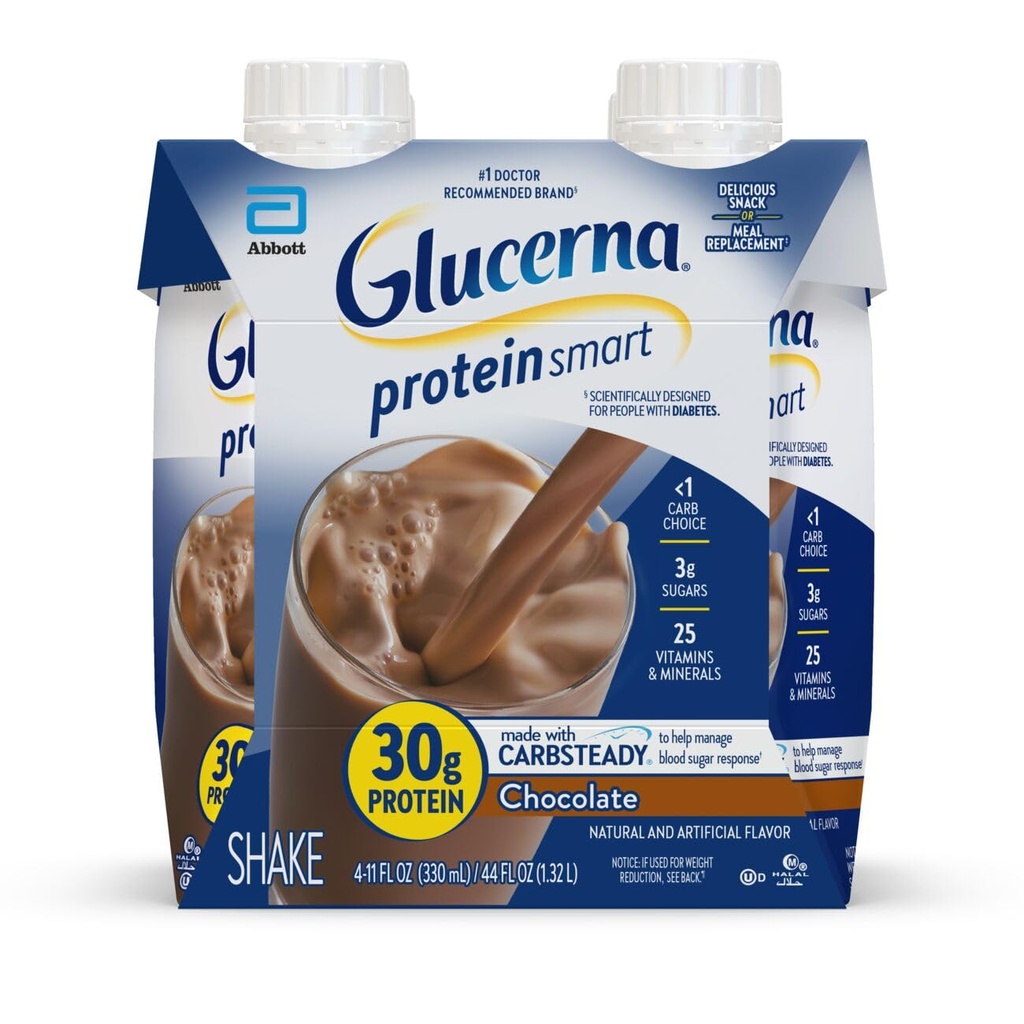 Glucerna Protein Smart Diabetes Care Shake, Schokolade, Diabetic Meal Ersatz zur Unterstützung von Blutzucker Management, 30g Protein, 150 Kalorien, Bereit zu trinken, 11-fl-oz Flasche, 4 Pack