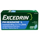 Excédrine PM pour le soulagement des maux de tête, Acétaminophène 250mg, Aspirine 250mg, Diphénhydramine Citrate 38mg, analgésique, Sleep-Aid nocturne, 100 Compte