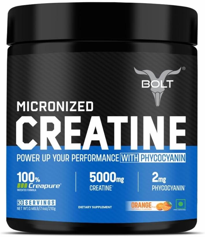 Deutsch Made Creapure® Creatine Monohydrate | Pre & Post Workout |Supports Muskelrückgewinnung, Ausdauer & Verbesserte sportliche Leistung, 210gm,30 Servierungen | Orange Tangy