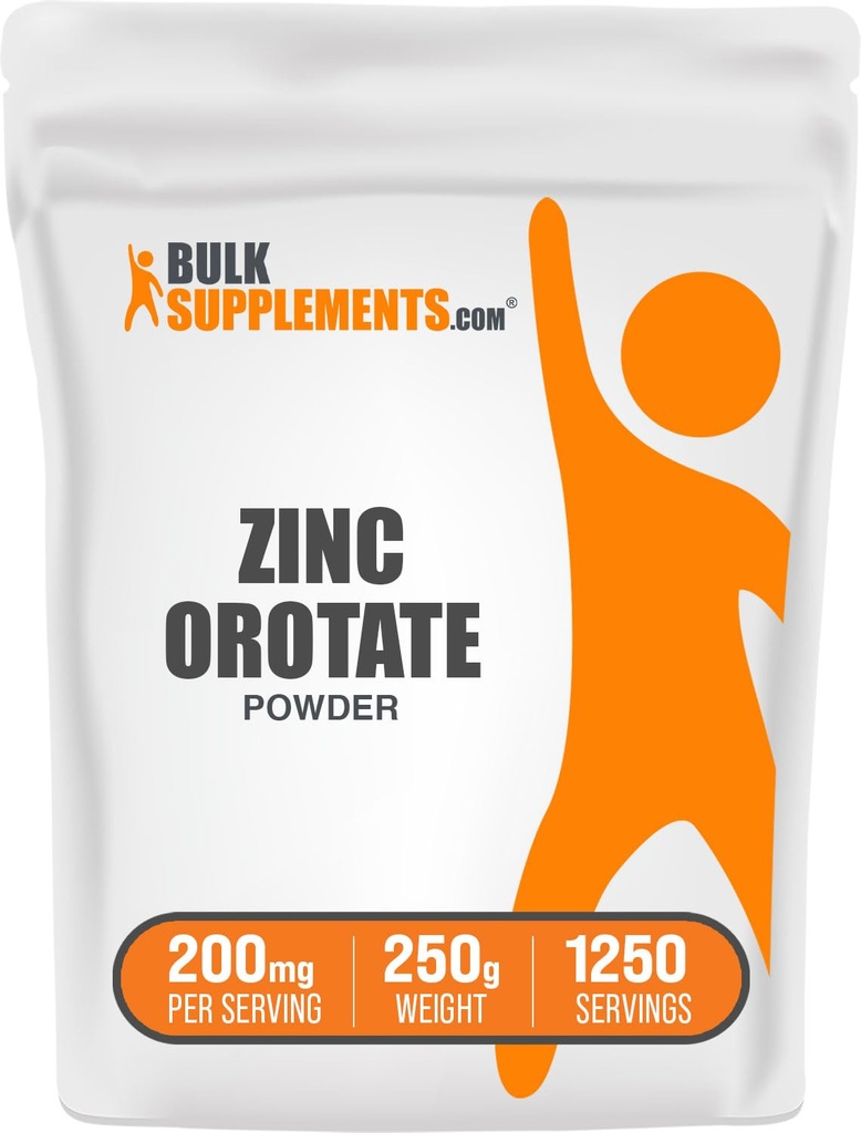 BulkSupplements.com Zink-Orotat-Pulver - Zink-Mineralien-Ergänzung, für Immununterstützung - Glutenfrei, 200mg pro Servierung, 250g (8.8 oz) (Pack von 1)