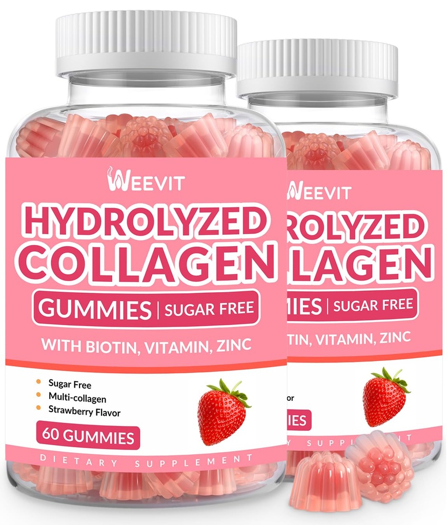 Gommies de collagène sans sucre pour les femmes, Gommies de collagène de type I,II,III,V,X avec la vitamine C D de biotine B12, Gommies de collagène hydrolysées pour la digestion immunitaire
